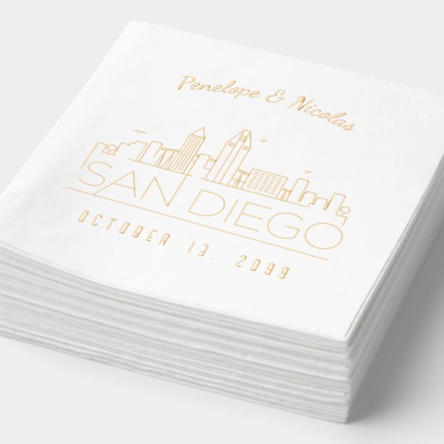 Gold Foil Personalized San Diego Wedding Napkins (Detail)
