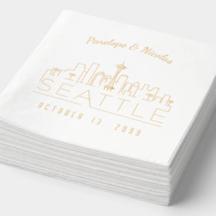 Gold Foil Personalized Seattle Wedding Napkins