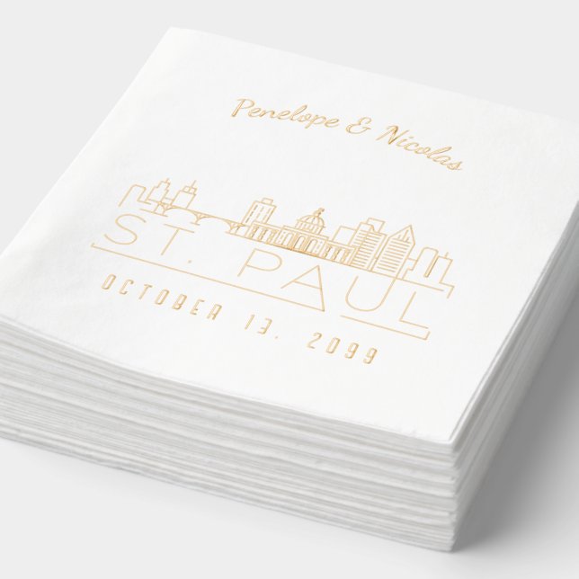 Gold Foil Personalized St. Paul Wedding Napkins (Detail)