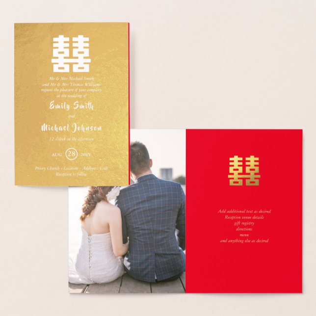 Gold FOIL PHOTO Chinese Happiness Wedding Red Card (Display)