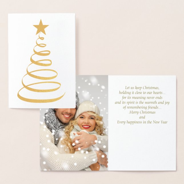 Gold Foil Photo Christmas Card with Christmas Tree (Display)