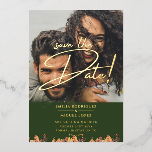 GOLD FOIL PHOTO Overlay Wedding Save The Date QR  Foil Invitation (Front)