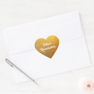 Gold Foil Photo Personalized Quinceañera Heart Sticker