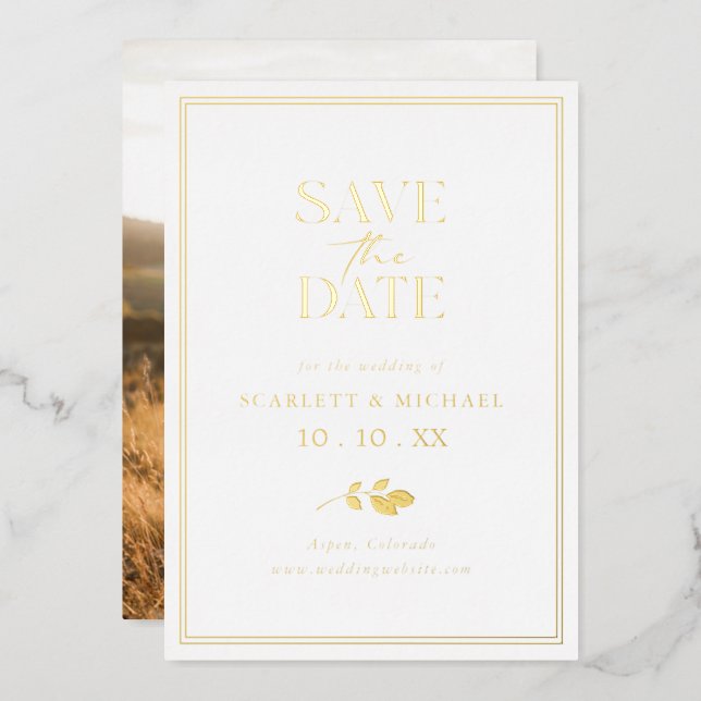 Gold Foil Photo Save The Date Invitations (Front/Back)