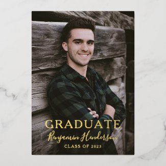 Gold Foil Photo Script Graduation Announcement