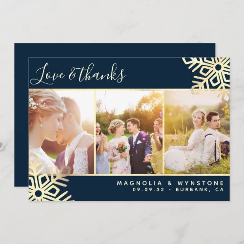 Gold Foil Photo Snowflake Wedding  Thank You Card