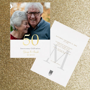 Gold Foil Photo Wedding Anniversary Party  Invitation