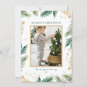 Gold Foil Pine Needles Season's Greetings Holiday Card