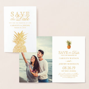 Gold Foil Pineapple Tropical Wedding Save the Date Card