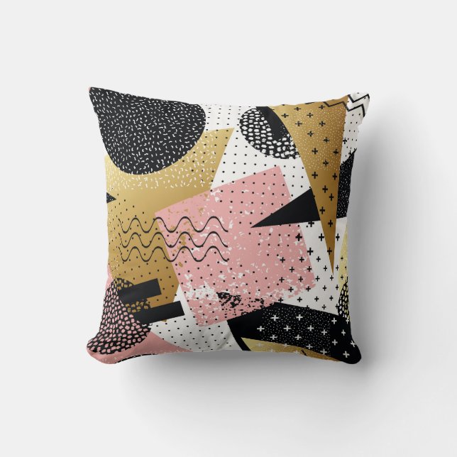 Gold Foil Pink Abstract Pattern Throw Pillow (Front)