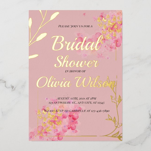 Gold foil pink bridal shower invitation foil invitation (Front)