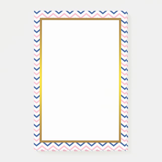Gold Foil Pink Chevron Zigzag Pattern Post-it Notes (Front)