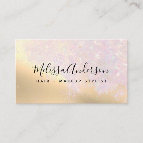 Gold Foil Pink Iridescent Calligraphy  Business Card