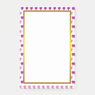 Gold Foil Pink Love Heart Pattern Valentine Post-it Notes