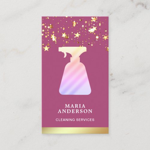 Gold Foil Pink Spray Bottle Cleaning Services Business Card
