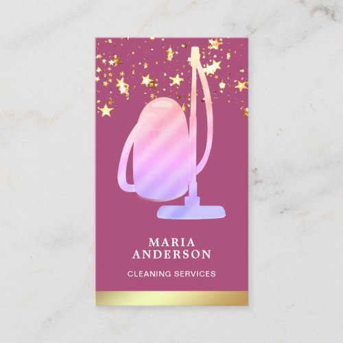Gold Foil Pink Vacuum Cleaner Cleaning Services Business Card