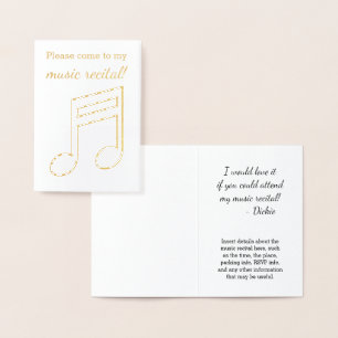 Gold Foil "Please come to my music recital!" Card
