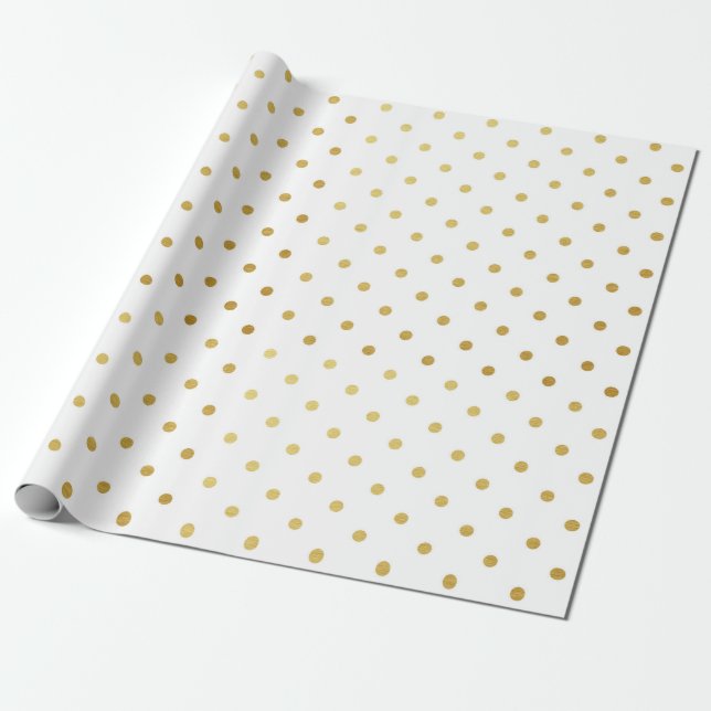 Gold Foil Polka Dots Modern Holiday White Metallic Wrapping Paper (Unrolled)