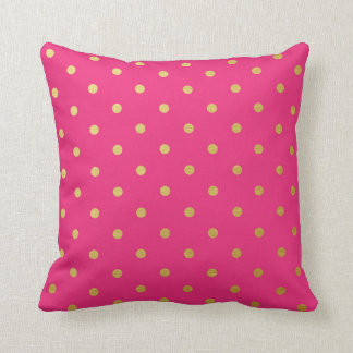 Gold Foil Polka Dots Modern Hot Pink Metallic Throw Pillow