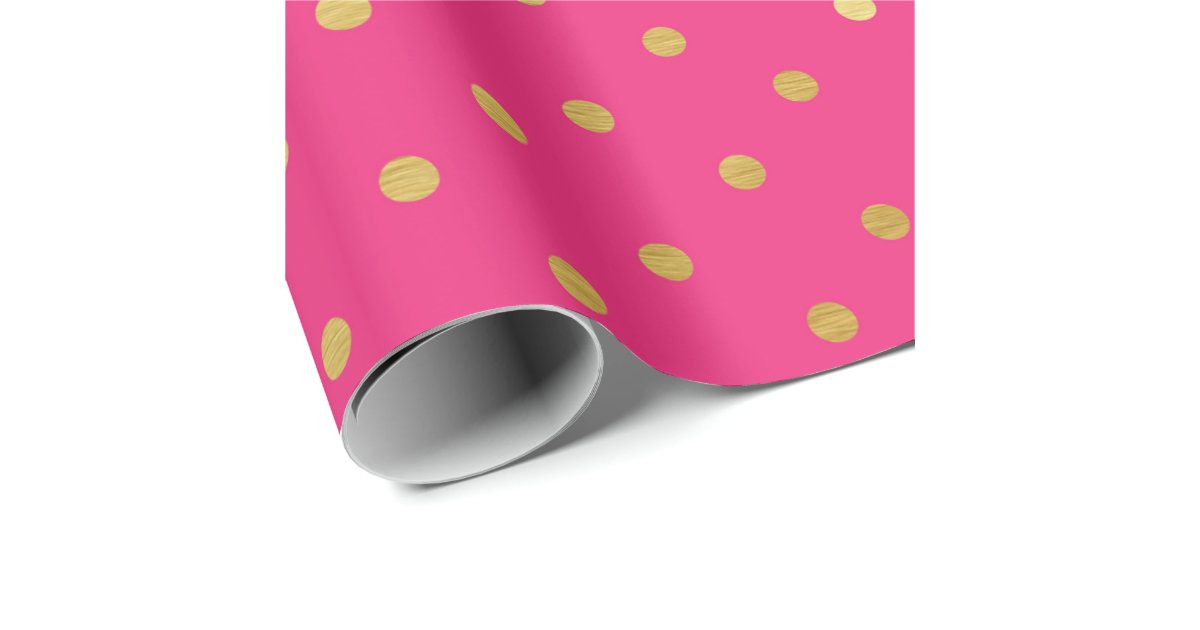 Gold Foil Polka Dots Modern Hot Pink Metallic Wrapping Paper | Zazzle
