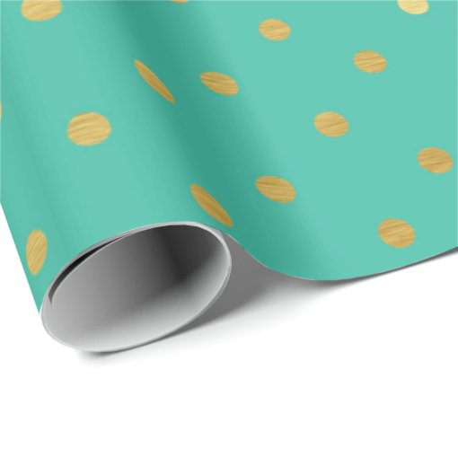 Gold Foil Polka Dots Modern Teal Green Metallic Wrapping Paper Zazzle