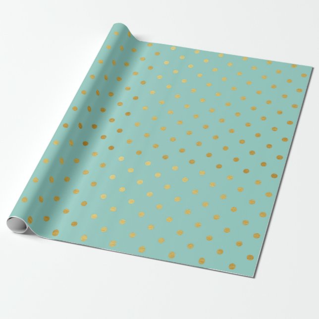 Gold Foil Polka Dots Modern Teal Mint Metallic Wrapping Paper (Unrolled)