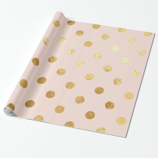 Gold Foil Polka Dots Pattern Wrapping Paper Blush | Zazzle