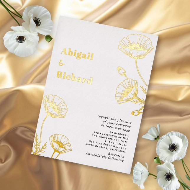 Gold foil poppies wildflowers floral wedding foil invitation (Creator Uploaded)