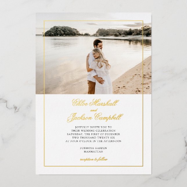 Gold Foil Pressed Minimalist Elegant Wedding   Foil Invitation (Front)