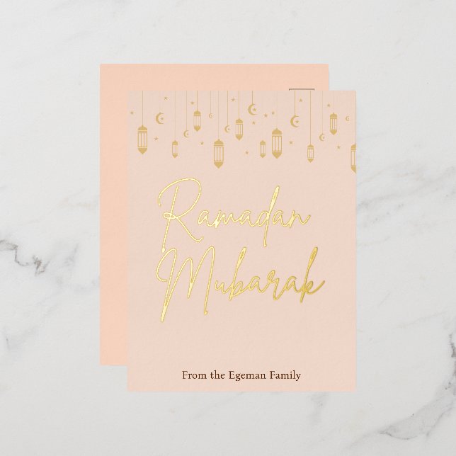 Gold foil pressed Ramadan Mubarak Ramadan  Invitation Postcard (Front/Back)
