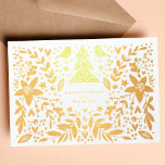 Gold Foil Pretty Birds and Flowers Christmas Card<br><div class="desc">Gold Foil Pretty Birds and Flowers Christmas Card. Real Metallic Foil! Add/change your message inside. Stunning Gold Foil Greeting card! hearts,  birds,  trees,  berries,  detail.</div>
