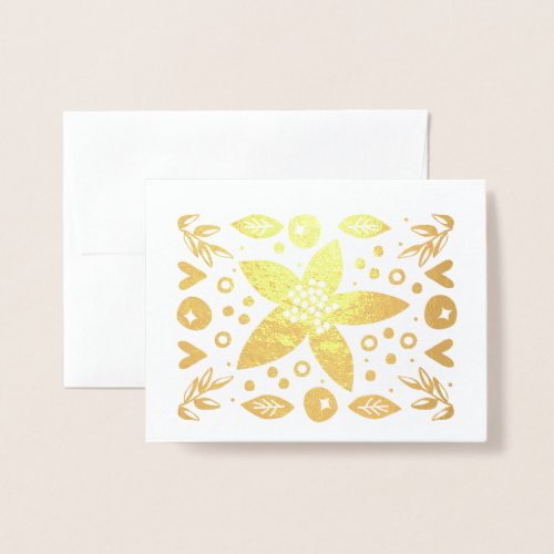 Gold Foil Pretty Poinsettia Christmas Card