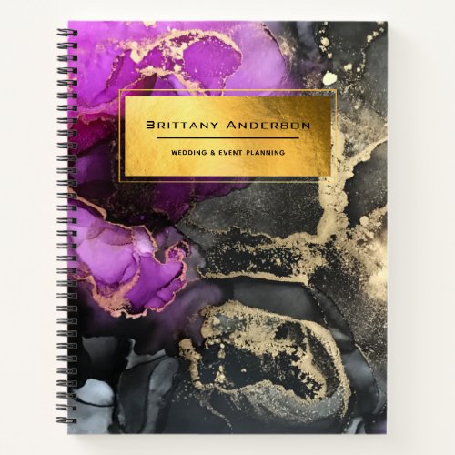 Gold Foil Purple Black Marbling Business Planner  Notebook