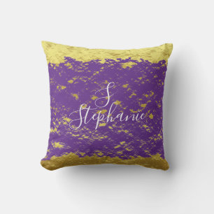 Gold Foil Purple Glittery Sparkle Monogram Initial Outdoor Pillow