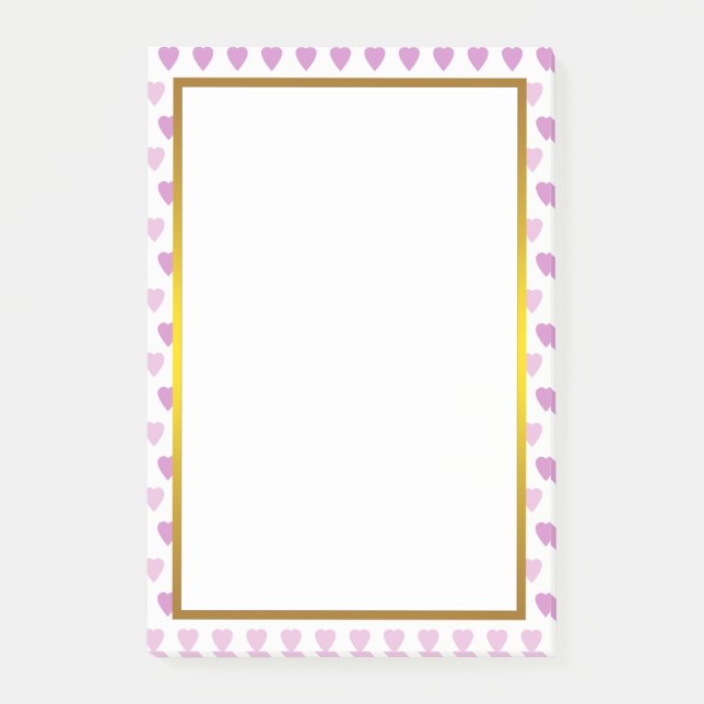 Gold Foil Purple Love Heart Pattern Post-it Notes (Front)