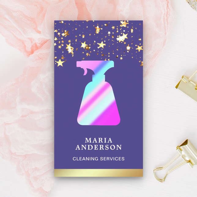 Gold Foil Purple Spray Bottle Cleaning Services Business Card (Creator Uploaded)