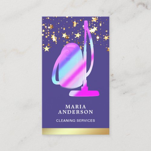 Gold Foil Purple Vacuum Cleaner Cleaning Services Business Card