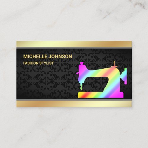 Gold Foil Rainbow Sewing Machine Fashion Stylist Business Card