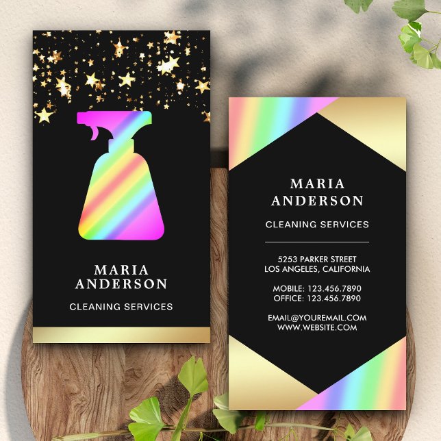 Gold Foil Rainbow Spray Bottle Cleaning Services Business Card (Creator Uploaded)