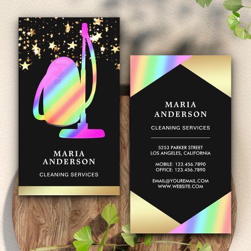 Gold Foil Rainbow Vacuum Cleaner Cleaning Services Business Card