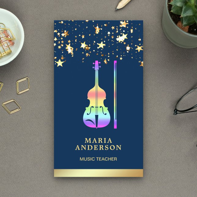 Gold Foil Rainbow Violin Music Teacher Violinist Business Card (Creator Uploaded)