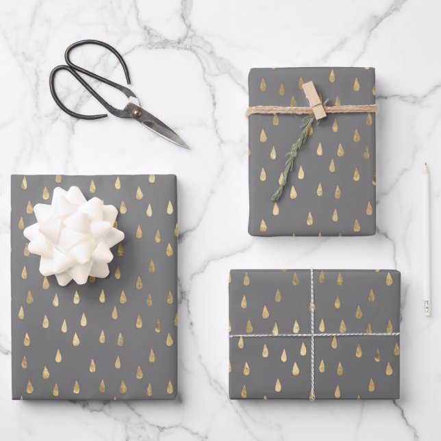 Gold Foil Raindrop Pattern Wrapping Paper Sheets (Front)