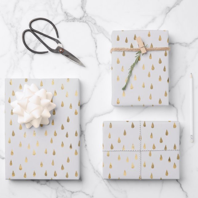 Gold Foil Raindrop Pattern Wrapping Paper Sheets (Front)