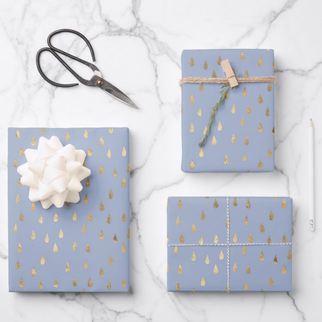 Gold Foil Raindrop Pattern Wrapping Paper Sheets (Front)