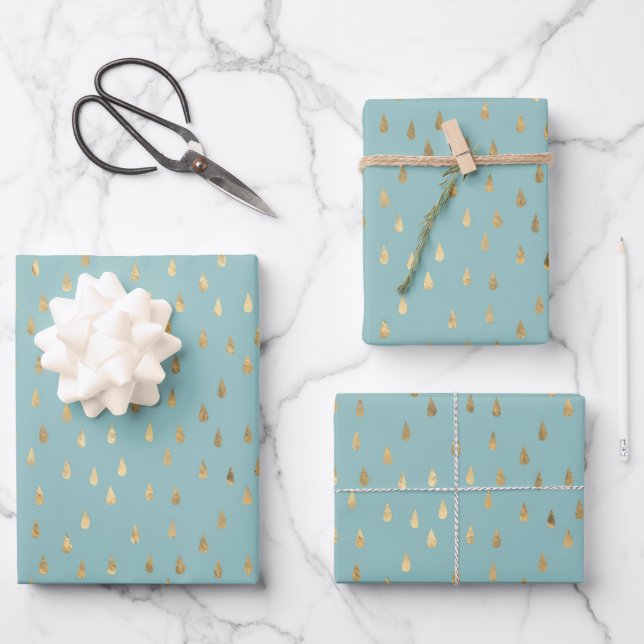 Gold Foil Raindrop Pattern Wrapping Paper Sheets (Front)