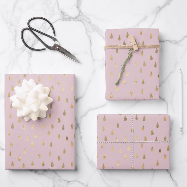 Gold Foil Raindrop Pattern Wrapping Paper Sheets (Front)