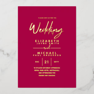 GOLD FOIL Raspberry Jam Modern All-in-1 Wedding Foil Invitation