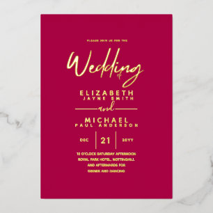 GOLD FOIL Raspberry Jam Modern All-in-1 Wedding Invitation