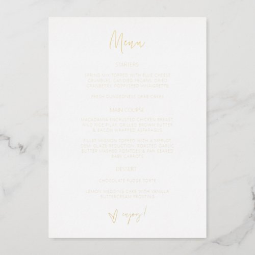 Gold Foil Reception Menu Wedding Dinner Card G400