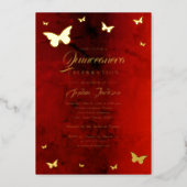 GOLD FOIL Red Butterfly Quinceanera Foil Invitation (Front)